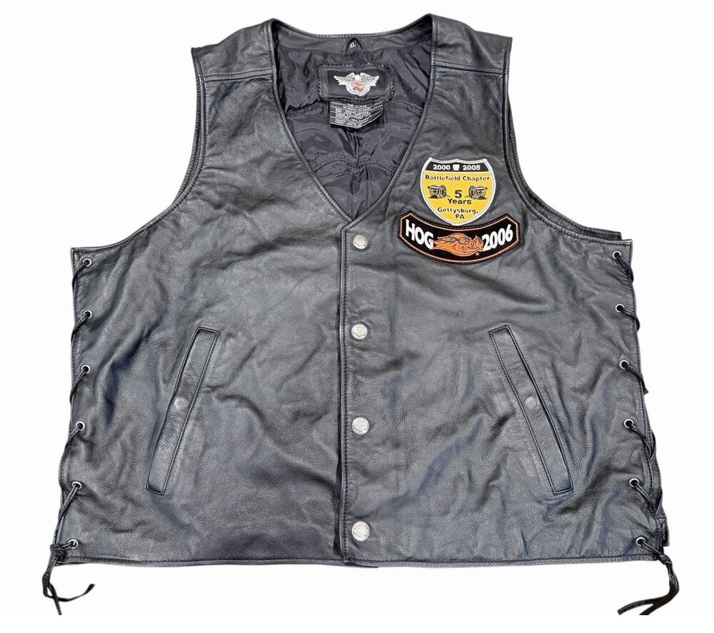 Vtg 00s Harley Davidson HOG Leather Vest Mens Sz XL Battlefield Biker Motorcycle